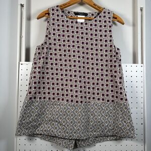 Weekend Max Mara Top Womens 2 Multicolor Geometric Split Back Blouse Preppy Boho